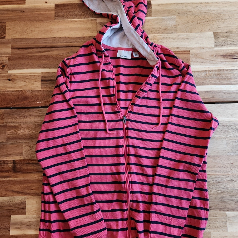 L.L. Bean 100% Cotton Pink Striped Jacket Size Large Petite
